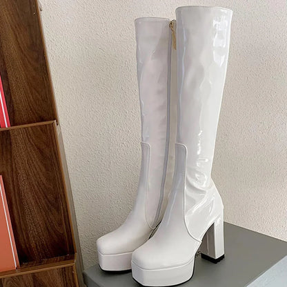 DoraTasia Round Toe Chunky Heel Platform Women's Knee High Boots INS Stylish Comfortable Side Zipper Winter Boots For Woman