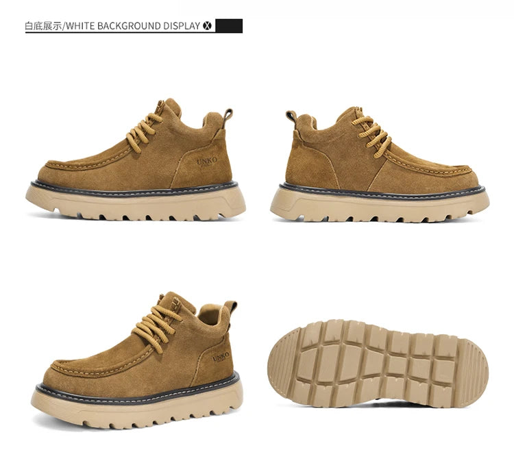 Men's luxury suede leather shoes lace up comfortable ankle boots classic retro leather boots outdoor sports and leisure shoes