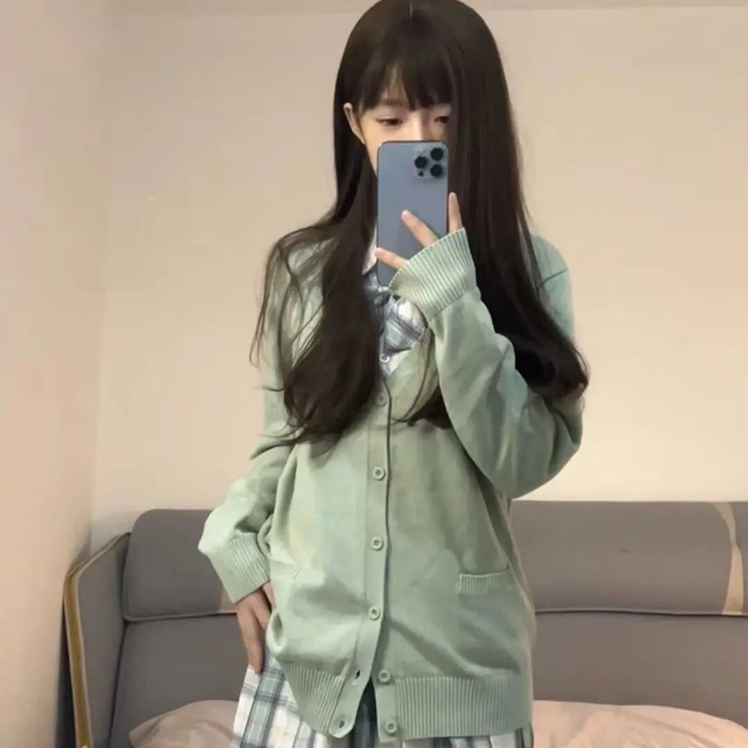Sweet Wind Sweater Spring and Autumn V-neck Cotton Knitted Sweater Academy Style JK Uniform Cardigan Student Girl Role Play