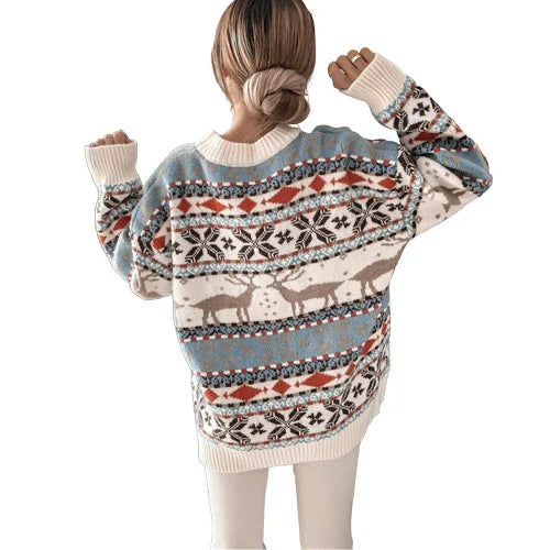 Winter Christmas Sweaters for Women Print Warm Soft Knitwear Full Sleeve Casual Loose Jumpers Xmas pullovers Femme