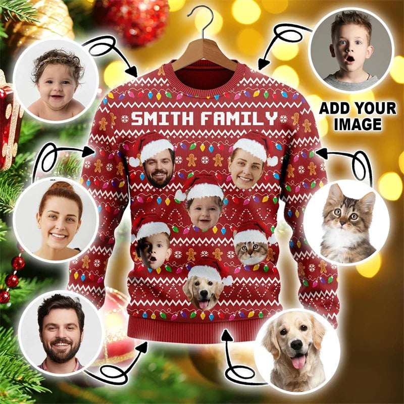 Custom Photo DIY Personalized Characters/Pets Fun Ugly Christmas Sweaters Christmas Gift Tops Couple Party Pullover sweater New