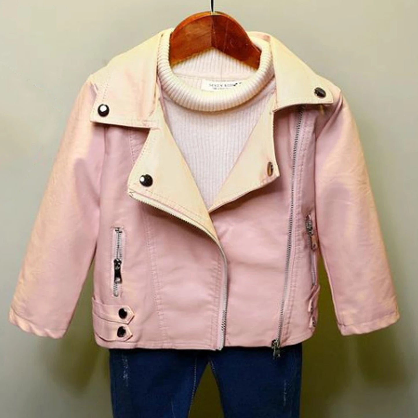 Retro Children's Leather Jacket,Boys Transition Coat,Kids PU Locomotive Wear,Faux Leather Outerwear,Girls Motorcycle Outfits