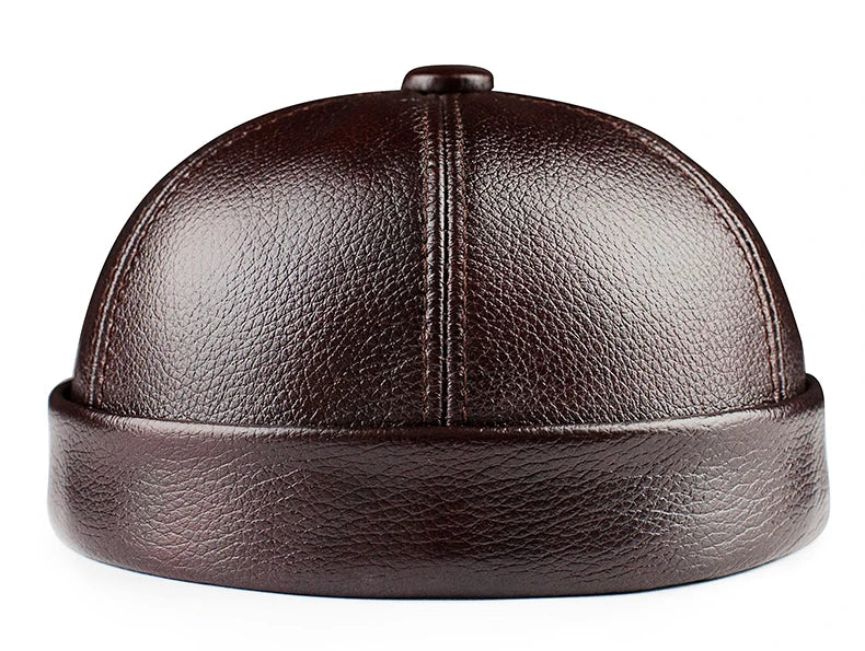 Real Leather Retro Hat Casual Landlord Chinese-Style Hat Genuine Leather Cap Thin Round Caps Fashion Winter Autumn Luxury Hats