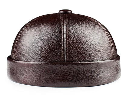 Real Leather Retro Hat Casual Landlord Chinese-Style Hat Genuine Leather Cap Thin Round Caps Fashion Winter Autumn Luxury Hats