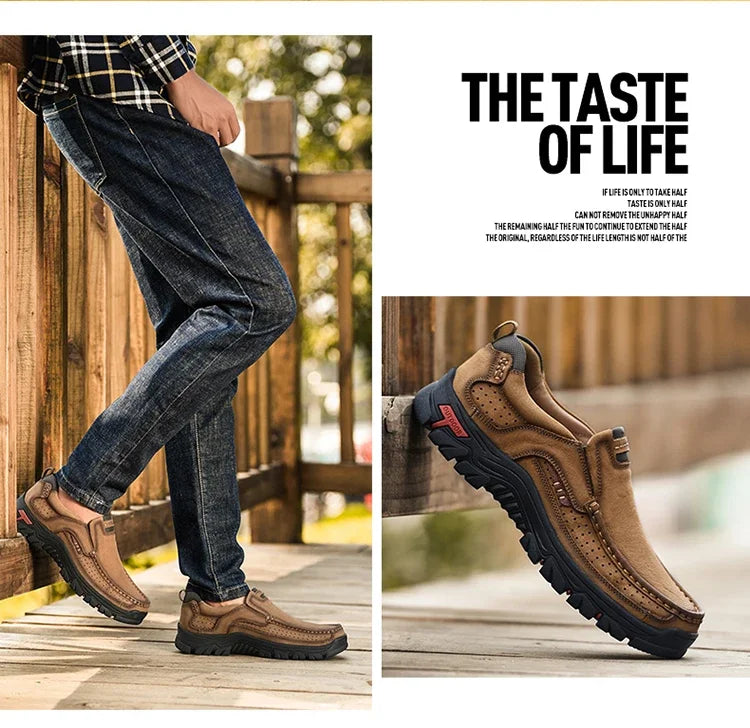 Handmade Leather Men Shoes Casual Outdoor Slip On Loafers Men Leather Shoes Flats Moccasins Walking Shoes Non-Slip Dropshipping