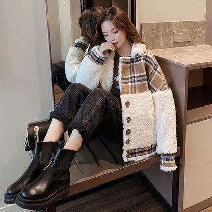 Cold Winter Coat Womens 2025 Coats Fur Jackets Tweed Clothing Heavy Clothes Plaid Outerwear Very Warm Jacket Woman Trend Fleece