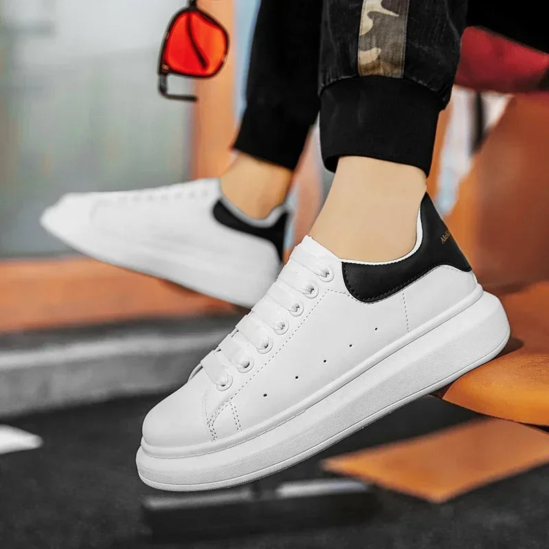 White Leather Men Casual Shoes Platform Outdoor Mens Walking Running Sneakers Breathable Board Shoes Women Tennis Sport Shoes