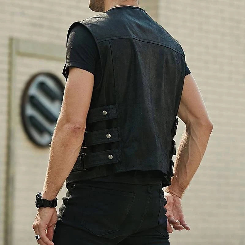 Leather Vest Jacket Men's Motorcycle Style Zipper Slim Sleeveless PU Coats Streetwear Men Clothing Fashion Cycling Short Jackets