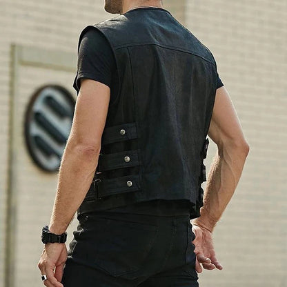 Leather Vest Jacket Men's Motorcycle Style Zipper Slim Sleeveless PU Coats Streetwear Men Clothing Fashion Cycling Short Jackets