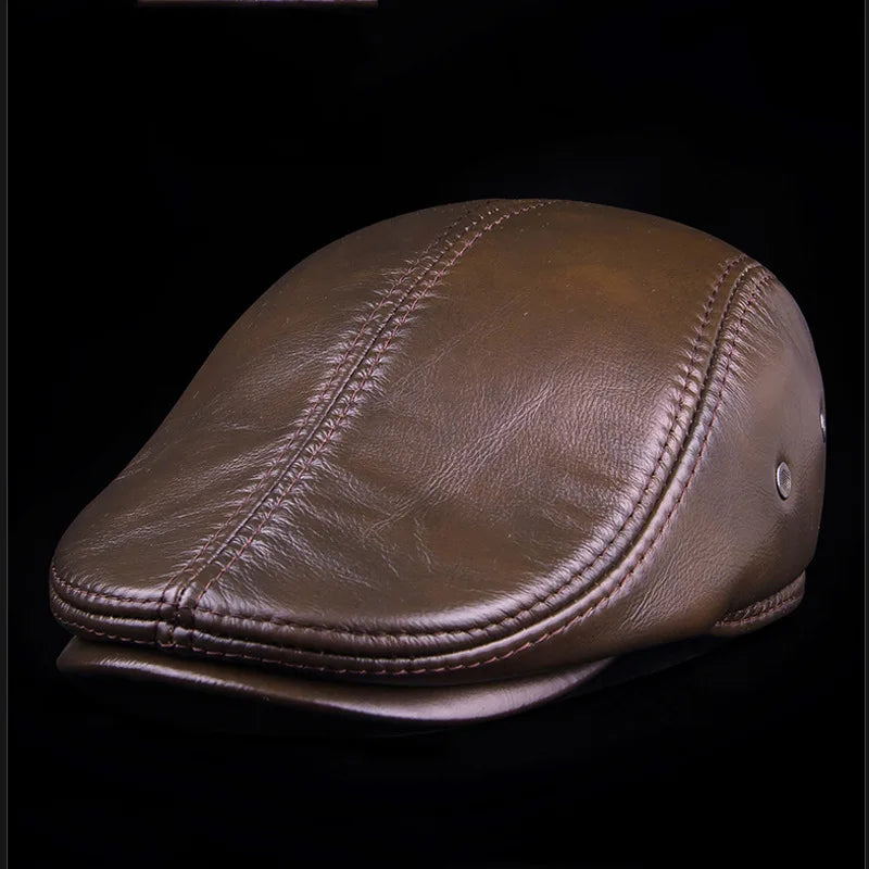 Men's Genuine Leather Baseball Cap Premium Cowhide Autumn/Winter New Style Haining Sourced with Ear Protection for Outdoor Use