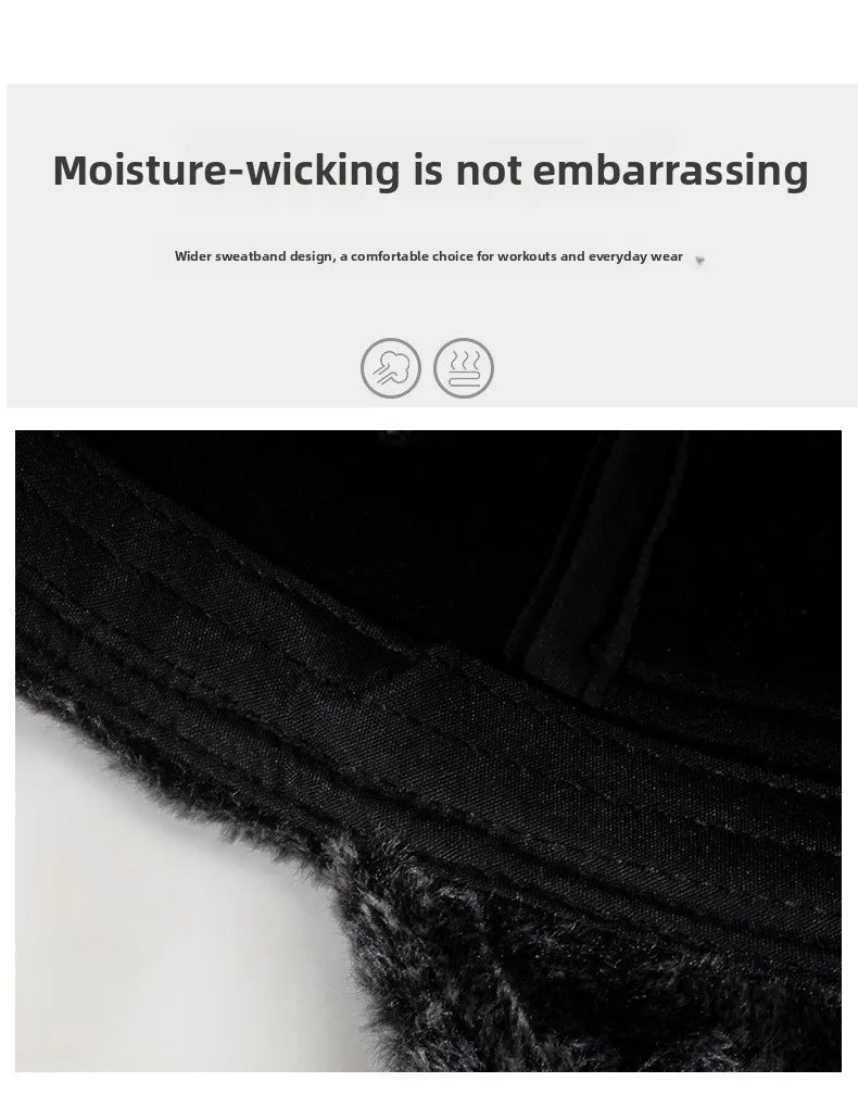 Mens Leather Flat Top Baseball Cap Warm Ear Hat for Elderly in Autumn Winter Thickened Fleece-lined Cold Cap