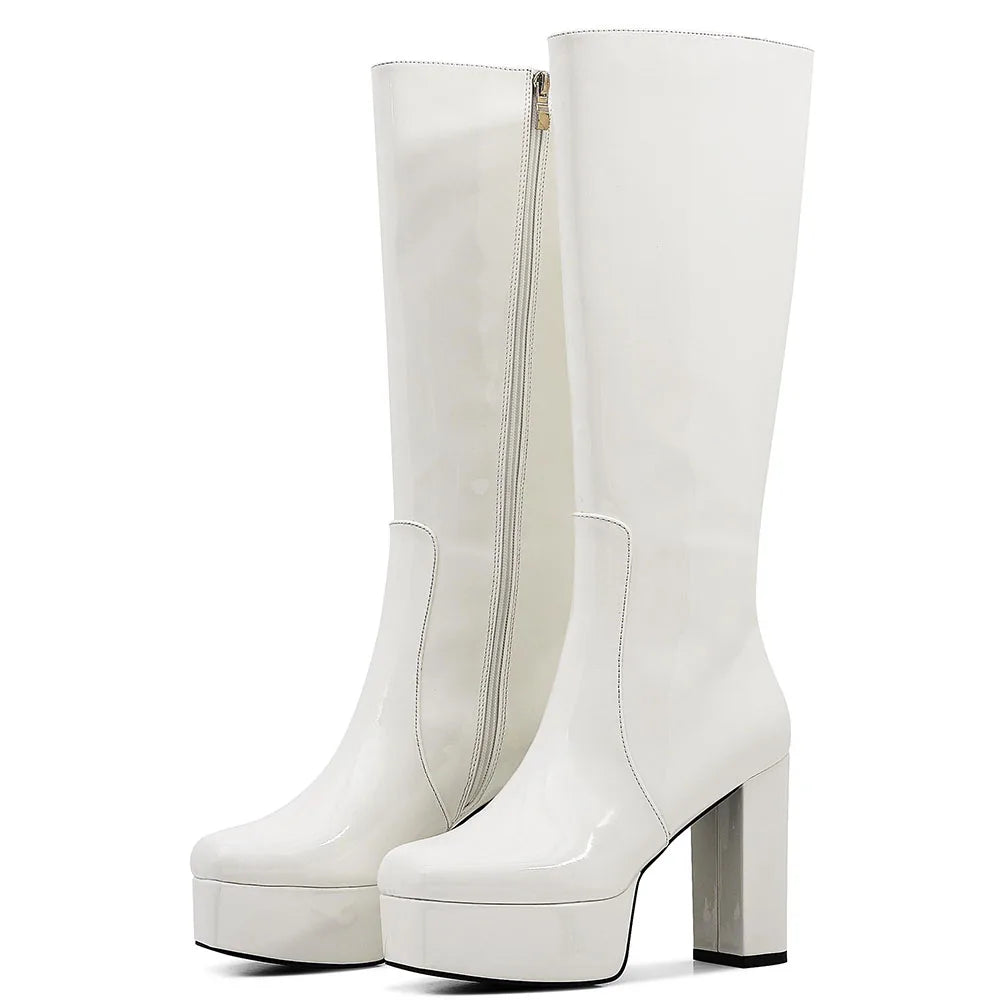 DoraTasia Round Toe Chunky Heel Platform Women's Knee High Boots INS Stylish Comfortable Side Zipper Winter Boots For Woman