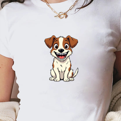 Cartoon Jack Russell Terrier women's fashion short t-shirt
