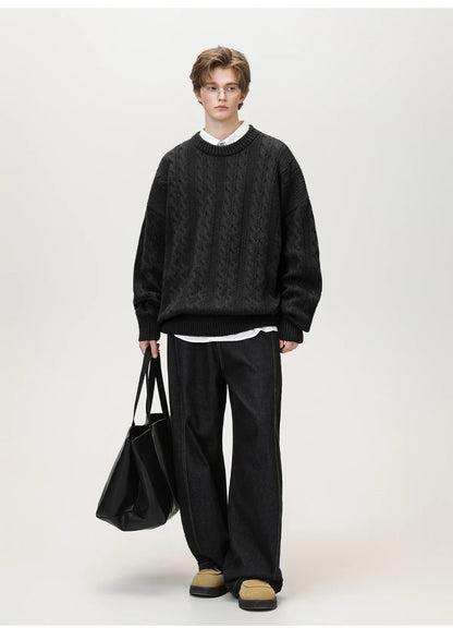 Men Winter Sweaters Men's Thick Twisted Flower Knitted Sweater Autumn Winter Round Neck Pullover Sweater Warm Top Women Sweater