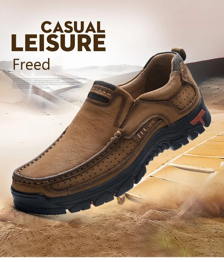 Handmade Leather Men Shoes Casual Outdoor Slip On Loafers Men Leather Shoes Flats Moccasins Walking Shoes Non-Slip Dropshipping