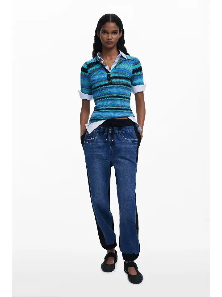 Spanish export original single patchwork sporty and casual loose skinny women's jeans