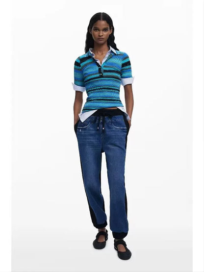 Spanish export original single patchwork sporty and casual loose skinny women's jeans