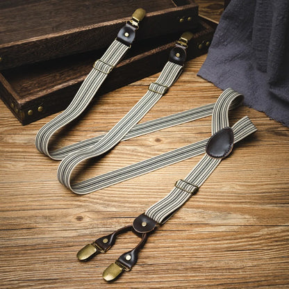 Fashion Retro Suspenders for Men British Style Metal Clip Y-Type Suspenders Anti-slip Suit Accessories Stripe Suspender Clip Men