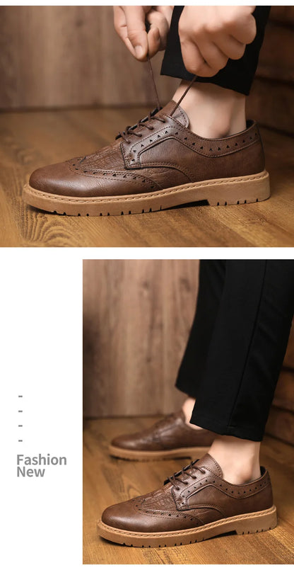 Leather Shoes for Men Luxury High Quality Brogue Shoes comfortable Soft Sole Men's Casual Shoes Lace Up Men Business Dress Shoe