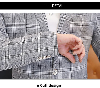 Men's British Style Checkered Suit Casual High-End Spring Autumn Small Plankton Design Handsome Coat