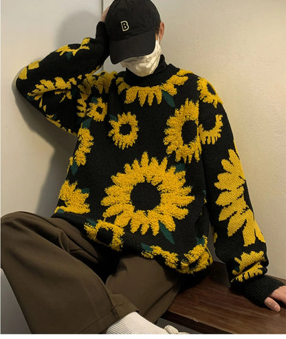 2024 Sweater Winter Sunflower Warm Sweaters  Fashion Male O-Neck Pullovers Sweater Men Loose Casual Sweater Thick Knitted Unisex