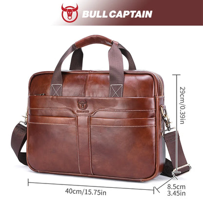 BULLCAPTAIN Leather Laptop Bag, Top Layer Leather 15" Laptop Bag Men's Laptop Briefcase Briefcase Work Business Travel Bag 053
