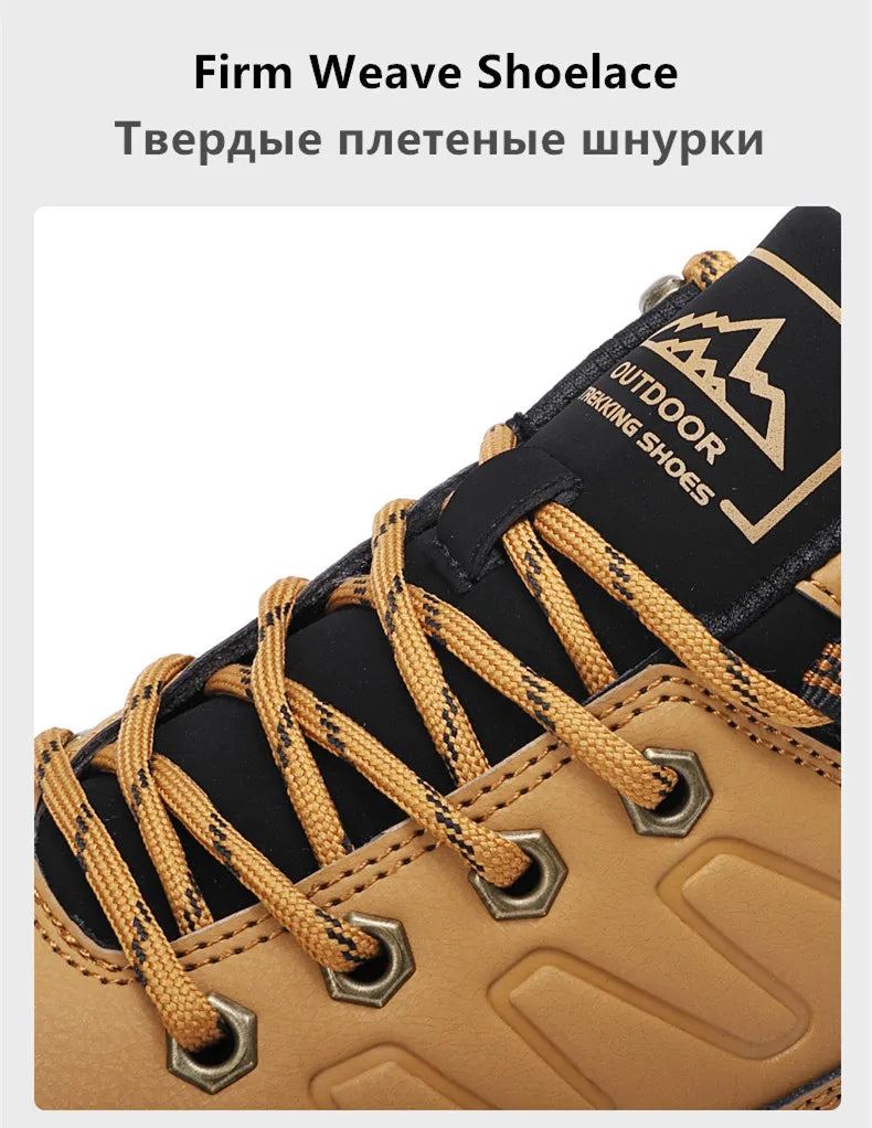 New Leather Men Shoes Outdoors Non-Slip Men's Hiking Shoes Lace-Up Waterproof Men Sneakers Fashion Comfortable Walking Shoes