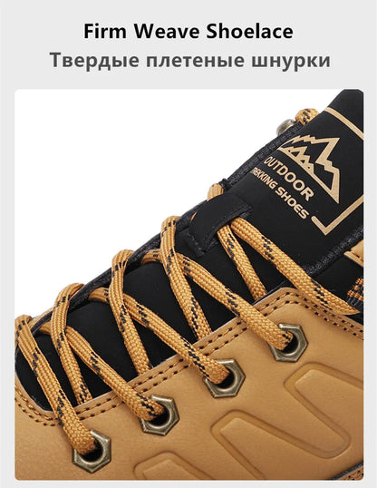 New Leather Men Shoes Outdoors Non-Slip Men's Hiking Shoes Lace-Up Waterproof Men Sneakers Fashion Comfortable Walking Shoes