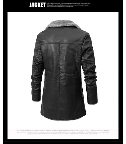 Men Coat Winter Long Leather Jacket Casual Jackets Coats New Faux Leather Vintage Biker Jacket Men Windproof Motorcycle Jacket