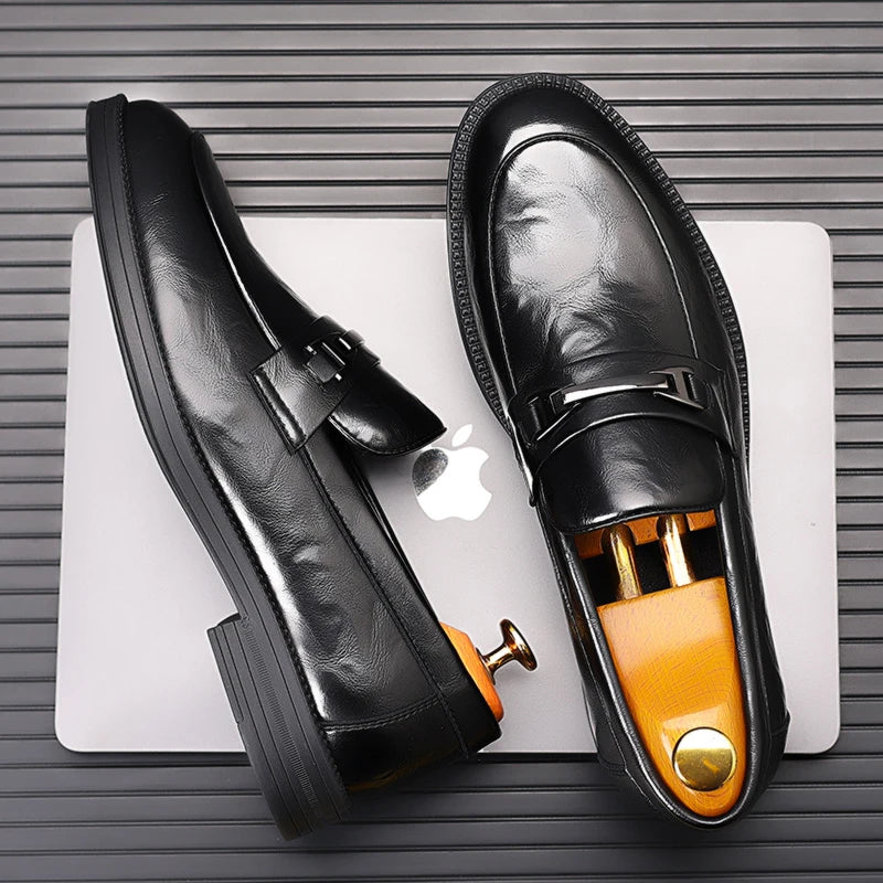 fashionMen's Slip-On Business Loafers High Quality Leather Shoes Gentleman Outdoor Shoes Office Shoes Leisure Ripe-Young