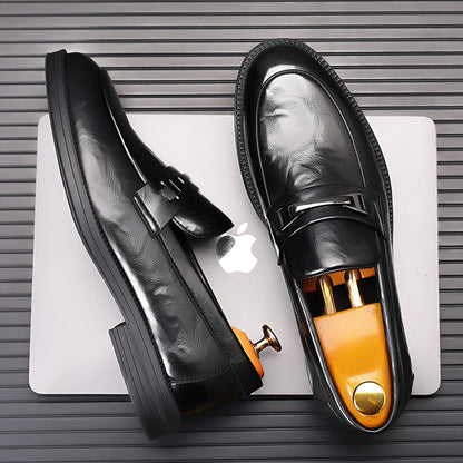 fashionMen's Slip-On Business Loafers High Quality Leather Shoes Gentleman Outdoor Shoes Office Shoes Leisure Ripe-Young