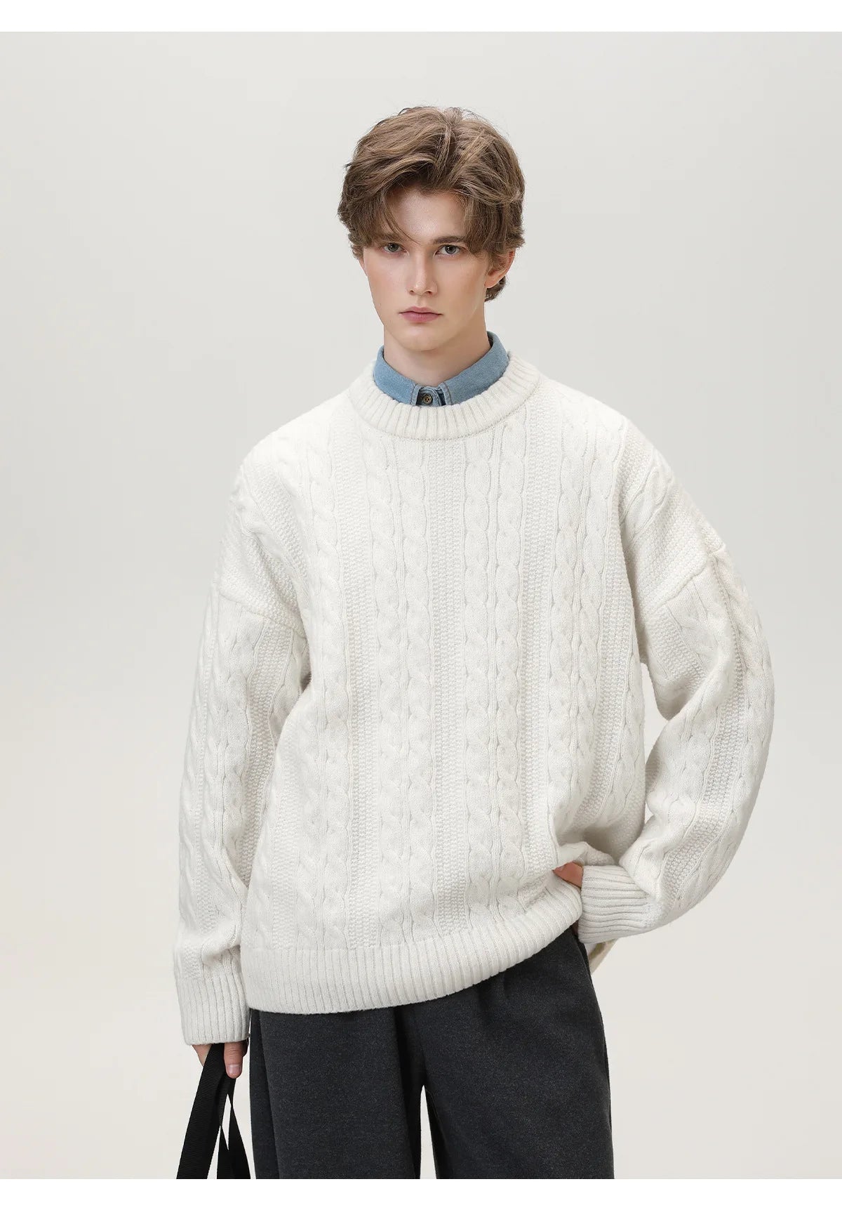 Men Winter Sweaters Men's Thick Twisted Flower Knitted Sweater Autumn Winter Round Neck Pullover Sweater Warm Top Women Sweater