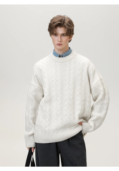 Men Winter Sweaters Men's Thick Twisted Flower Knitted Sweater Autumn Winter Round Neck Pullover Sweater Warm Top Women Sweater