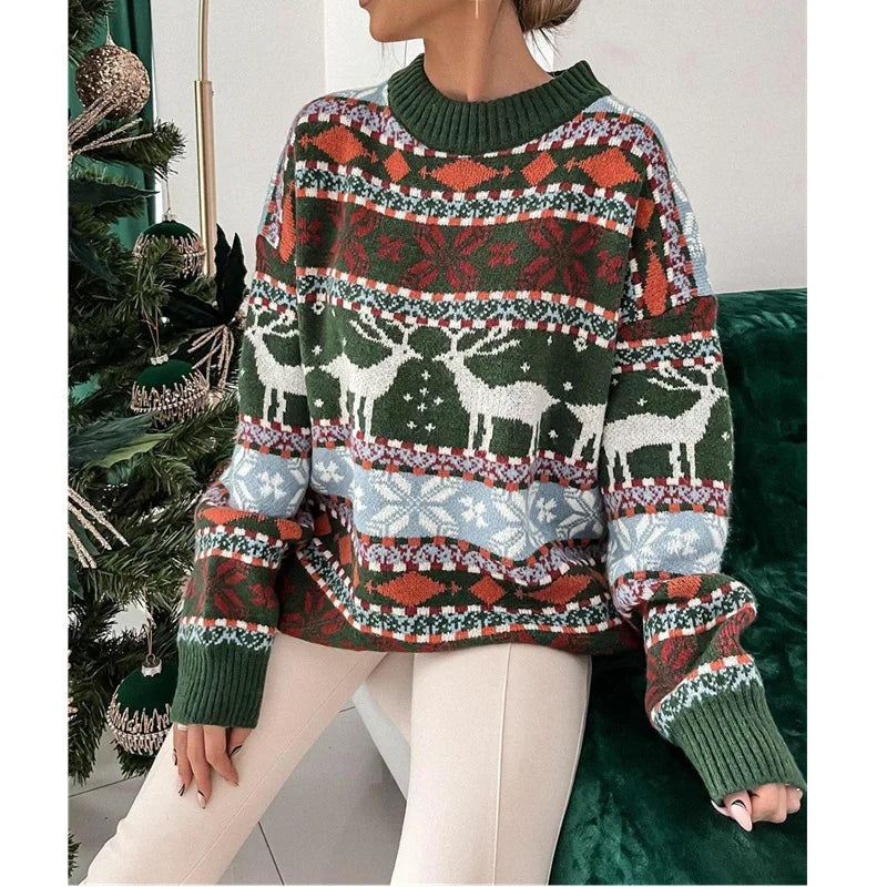 Winter Christmas Sweaters for Women Print Warm Soft Knitwear Full Sleeve Casual Loose Jumpers Xmas pullovers Femme