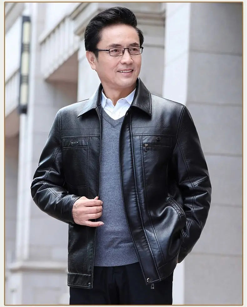 Natural Leather Jacket For Men Fur Thick Loose Plus Velvet Winter Black Leather Coats Male Sheepskin Coat Man With Fur Collar