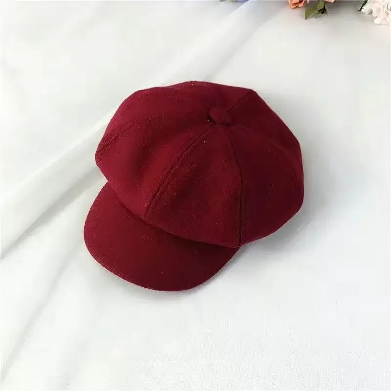 Kids Boys Girls PU Leather Hat 2024 New Arrival Children Princess Retro Beret Cap British Style Plaid Striped Cap Steetwear Hat