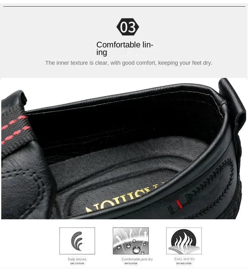 Leather Men Shoes Breathable Business Summer Slip on Loafers Man Casual Black Flats Driving Walking Shoes Moccasins