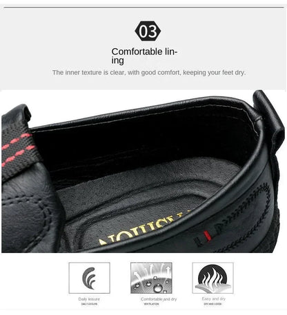 Leather Men Shoes Breathable Business Summer Slip on Loafers Man Casual Black Flats Driving Walking Shoes Moccasins