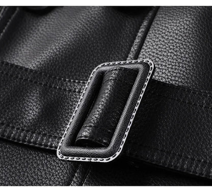 High Quality Knee-Length Men's Leather Overcoat for Autumn & Winter Double Breasted  Business Windbreaker Leather Coats PU-026