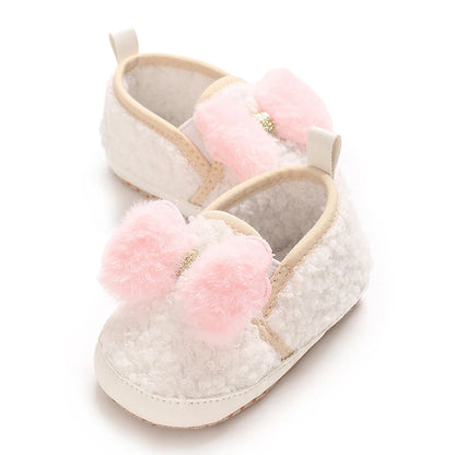 Cute Toddler Winter Boots Warm Plush Snow Booties Slip-on Soft Sole Shoes for Baby Girls with Bow Decoration and Anti-Skid