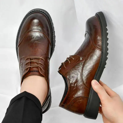2025 Soft Leather Men's High-end Leather Trendy Business Casual Tooling Big Head Thick Sole Non-slip Loafers Shoes