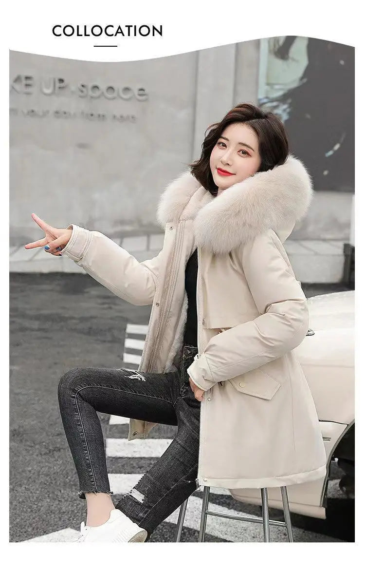 Winter Coat 2025 New Women's Thick Cotton Jacket Women's Medium long Korean version Fur collar Coat Female Warm Parka Overcoat