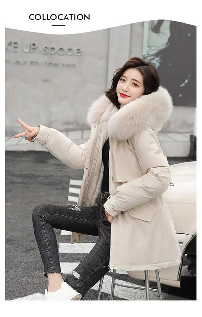Winter Coat 2025 New Women's Thick Cotton Jacket Women's Medium long Korean version Fur collar Coat Female Warm Parka Overcoat
