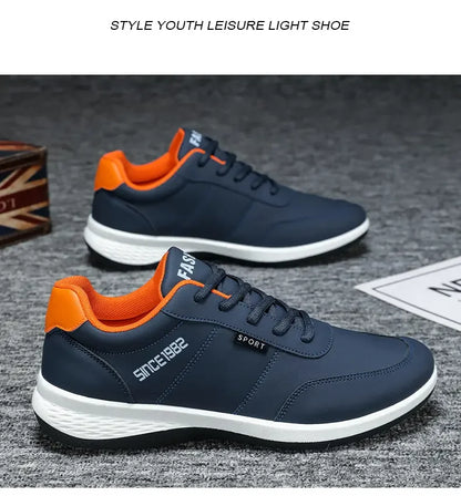 Artificial Leather Men's Casual Shoes Spring Men's Casual Lightweight Sports Shoes Lace Up Flat Shoes Breathable Outdoor Jogging
