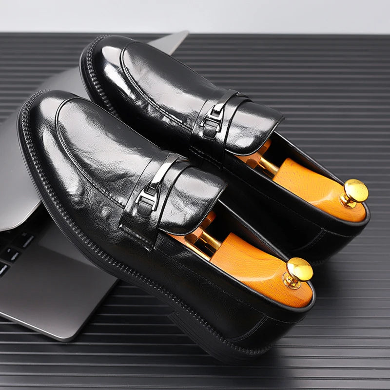 fashionMen's Slip-On Business Loafers High Quality Leather Shoes Gentleman Outdoor Shoes Office Shoes Leisure Ripe-Young