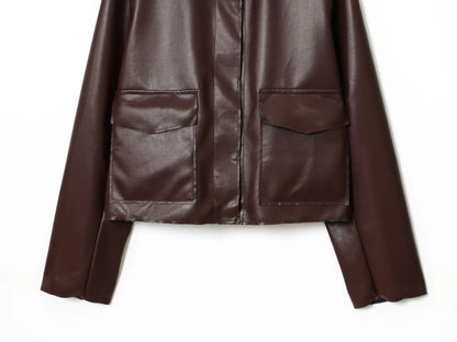 Women's Leather Jacket 2025 Autumn Winter New Fashion Women Long Sleeve Zipper Jackets Women High Street Elegant Short Coats