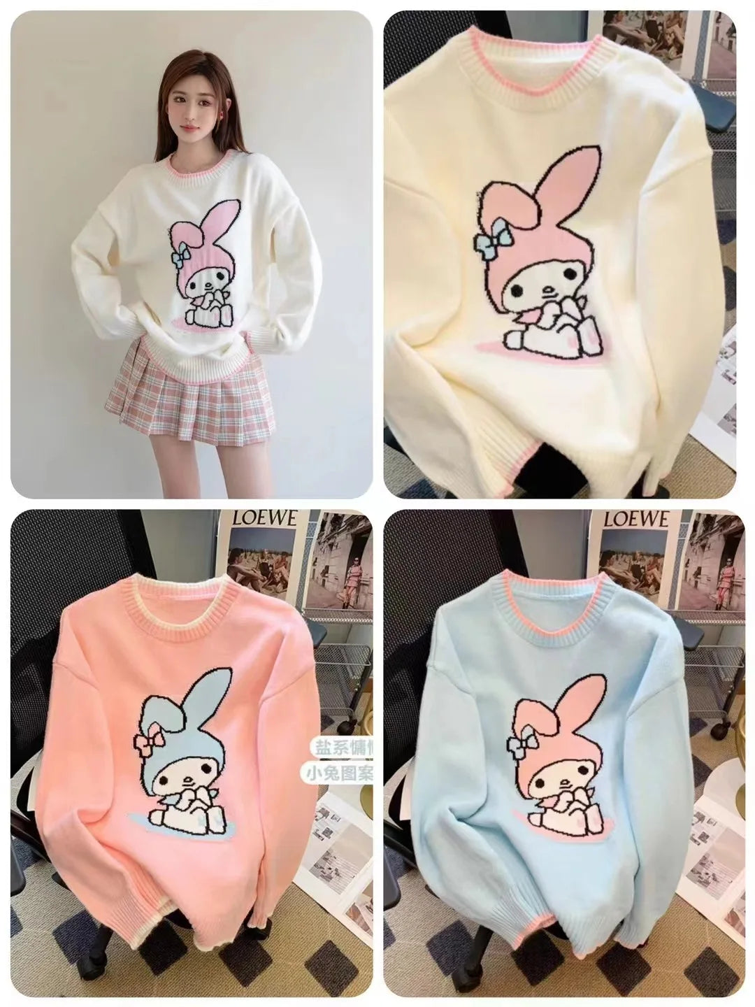 Hot Kawaii Sanrios My Melody Autumn Winter Sweaters for Girls Sweet and Cute Loose Sweatshirts for Couples Casual Versatile Tops
