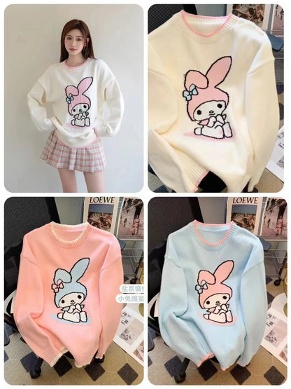 Hot Kawaii Sanrios My Melody Autumn Winter Sweaters for Girls Sweet and Cute Loose Sweatshirts for Couples Casual Versatile Tops