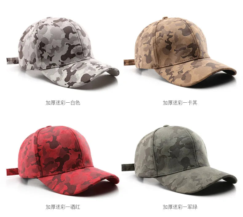 Leather Suede PU Camouflage Baseball Cap Men and Women Autumn Winter Hip Hop Adjustable Outdoor Snapback Hat