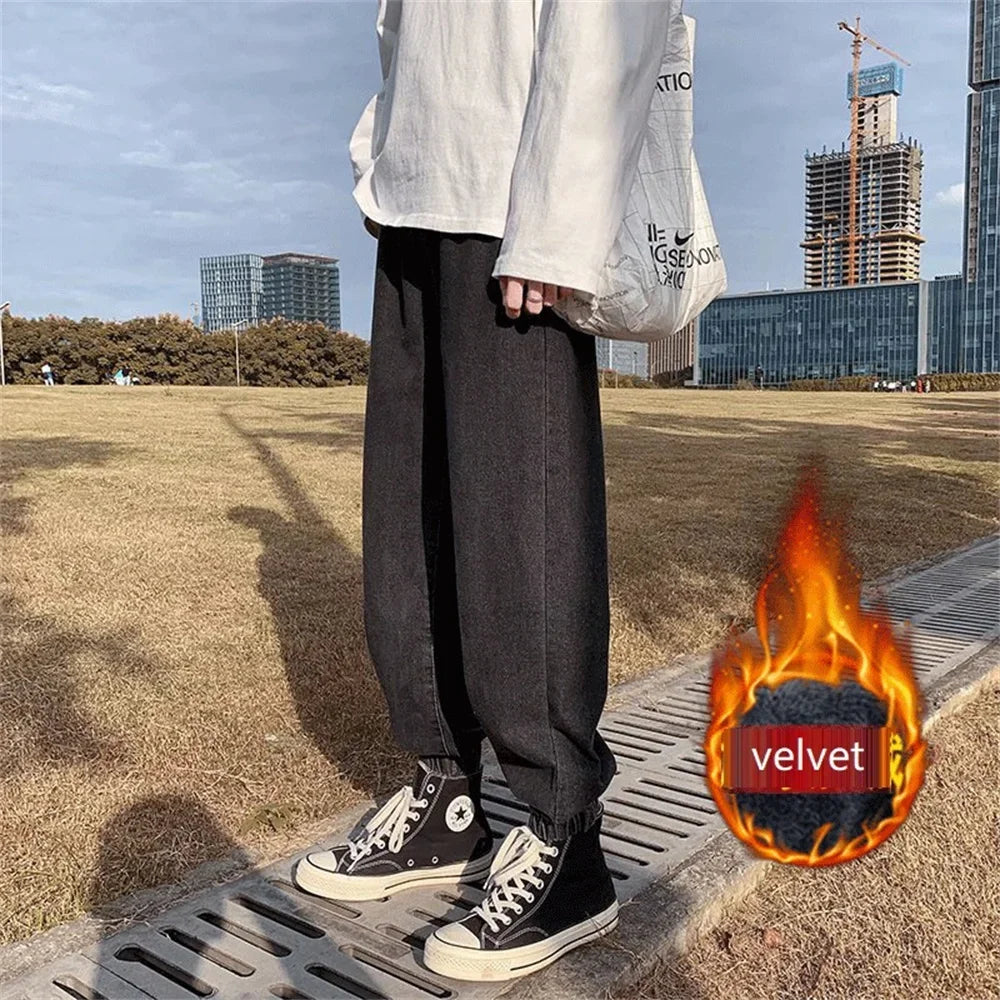 Winter Jeans Men Warm Joggers Jeans Harem Pants Thickdenim Pants men sweatpants elastic jean for men pants male jeans